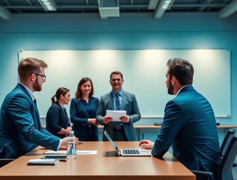 Professional team training session in conference room